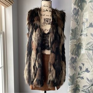 Free People boho rocker chic Faux Fur Vest - brown and black - size xs